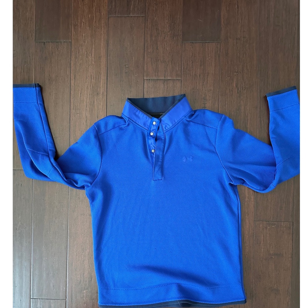 Under Armour Golf ColdGear Henley Pullover Blue Textured Waffle Knit Mens Large